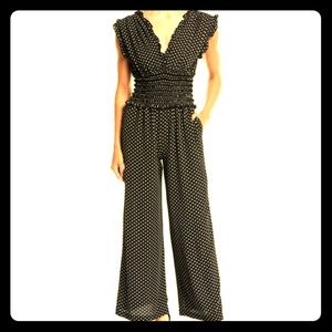 Smoked waist polka dot jumpsuit